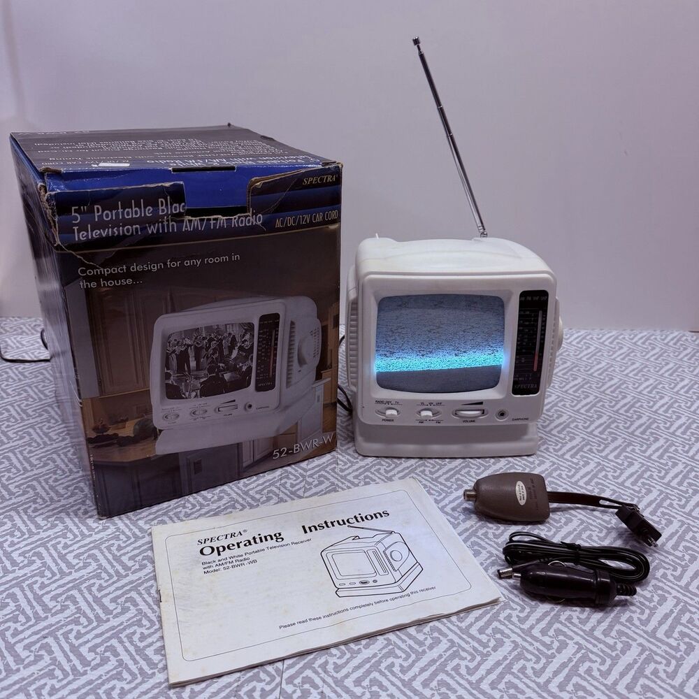 Vintage Spectra 5" Portable B&W TV & AM/FM Radio Model 52-BWR-W (Tested/Boxed)